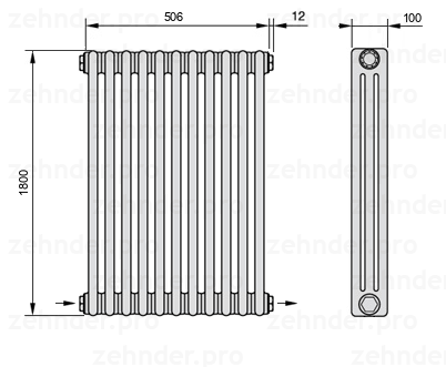 Схема (чертеж) Радиатор Zehnder Charleston 3180/11 №2670 Technoline TL